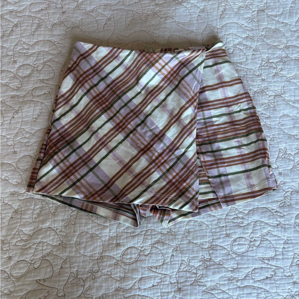 Plaid Skort by Originality—Orange Green Pink
